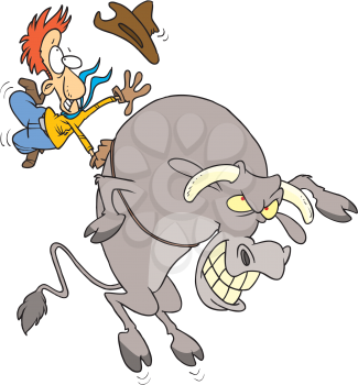 Royalty Free Clipart Image of a Man Riding a Bull