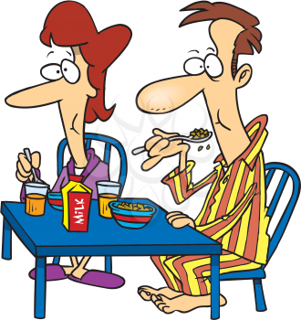 Royalty Free Clipart Image of a Couple Having Breakfast