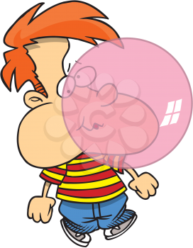 Royalty Free Clipart Image of a Little Boy Blowing a Bubble