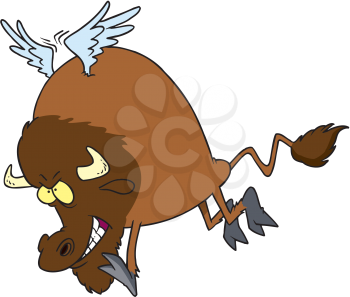 Royalty Free Clipart Image of a Flying Buffalo
