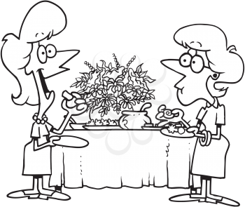 Royalty Free Clipart Image of a Women at a Buffet