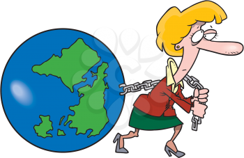 Royalty Free Clipart Image of a Woman Pulling the Earth