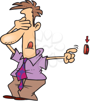 Royalty Free Clipart Image of a Man Closing His Eyes to Press a Button