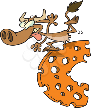 Royalty Free Clipart Image of a Cow on a C of Cheese