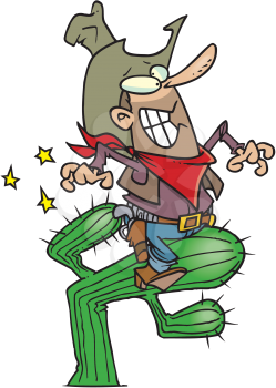 Royalty Free Clipart Image of a Cowboy on a Cactus