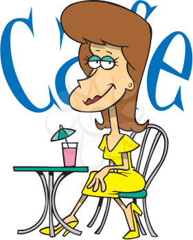 Royalty Free Clipart Image of a Woman at a Cafe