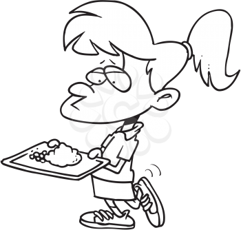 Royalty Free Clipart Image of a Girl With a Tray of Food