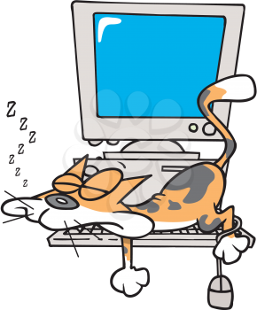 Royalty Free Clipart Image of a Cat Napping on a Keyboard