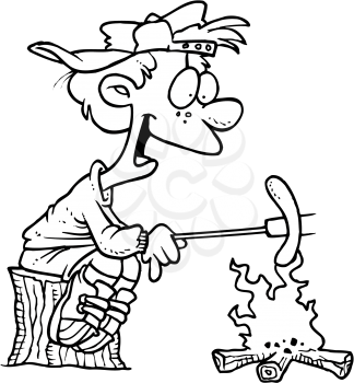 Royalty Free Clipart Image of a Child Roasting a Weiner