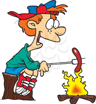 Royalty Free Clipart Image of a Child Roasting a Weiner