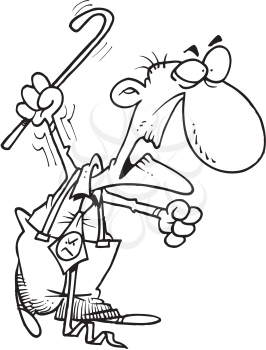 Royalty Free Clipart Image of an Angry Old Man With a Cane