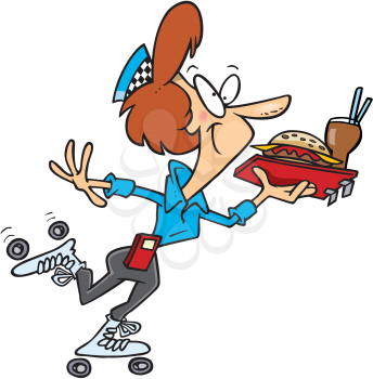 Royalty Free Clipart Image of a Car Hop on Roller Skates