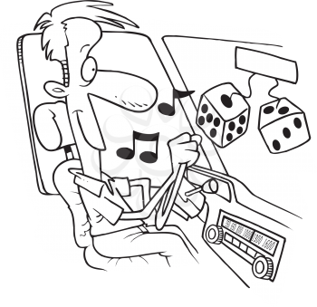 Royalty Free Clipart Image of a Man Listening to the Car Radio