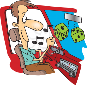 Royalty Free Clipart Image of a Man Listening to the Car Radio