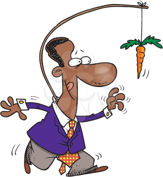 Royalty Free Clipart Image of a Man Chasing a Carrot