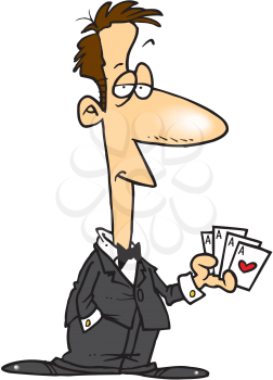 Royalty Free Clipart Image of a Man With Four Aces