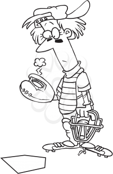 Royalty Free Clipart Image of a Catcher With a Hole in His Glove