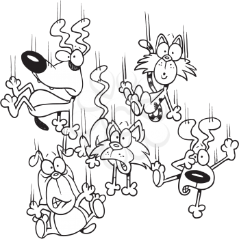 Royalty Free Clipart Image of Falling Cats and Dogs