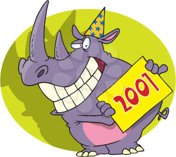 Royalty Free Clipart Image of a Rhinoceros Celebrating New Year's