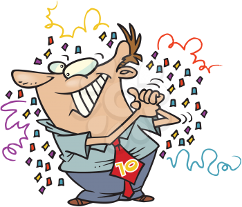 Royalty Free Clipart Image of a Happy Man With Confetti Around Him