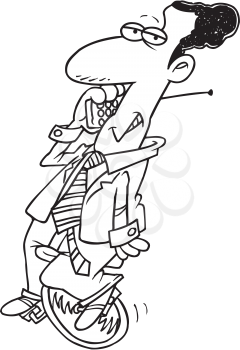 Royalty Free Clipart Image of a Man Riding a Unicycle While Talking on the Phone
