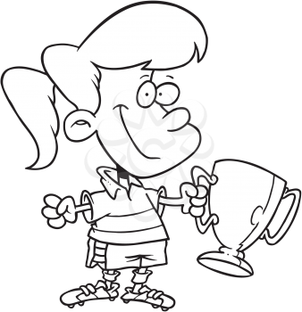 Royalty Free Clipart Image of a Girl With a Trophy Cup