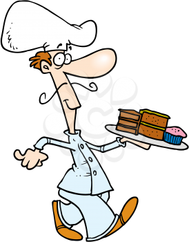 Royalty Free Clipart Image of a Baker With Cake