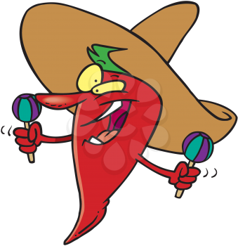 Royalty Free Clipart Image of a Chili Pepper Playing the Maracas