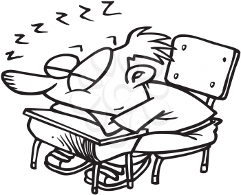 Royalty Free Clipart Image of a Boy Sleeping at His Desk