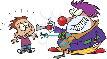 Royalty Free Clipart Image of a Boy Afraid of a Clown