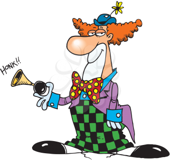 Royalty Free Clipart Image of a Clown Honking a Horn