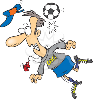 Royalty Free Clipart Image of a Ball Hitting the Coach in the Head