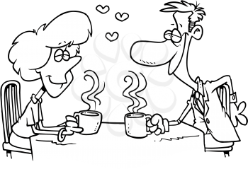 Royalty Free Clipart Image of a Couple Having Coffee