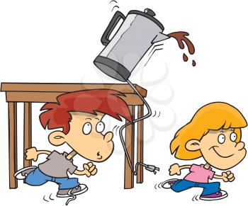 Royalty Free Clipart Image of Children and a Spilling Coffee Pot
