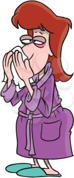 Royalty Free Clipart Image of a Woman With a Cold