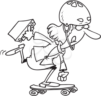 Royalty Free Clipart Image of a Businesswoman on a Skateboard