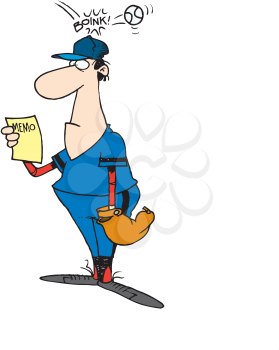 Royalty Free Clipart Image of a Ball Hitting a Baseball Player Who's Reading a Memo