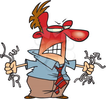 Royalty Free Clipart Image of a Very Angry Man Holding Some Wires