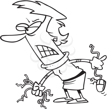 Royalty Free Clipart Image of a Very Angry Woman With a Broken Mouse