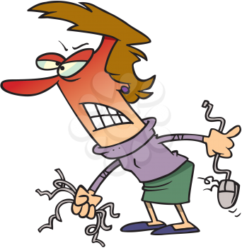 Royalty Free Clipart Image of a Very Angry Woman With a Broken Mouse