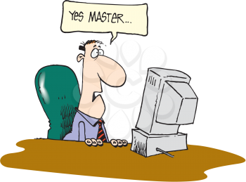 Royalty Free Clipart Image of a Man Talking to a Computer