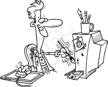 Royalty Free Clipart Image of a Man Painting a Computer