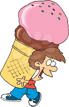 Royalty Free Clipart Image of a Boy With a Big Ice Cream Cone