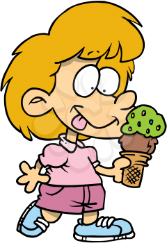 Royalty Free Clipart Image of a Child Eating an Ice-Cream Cone