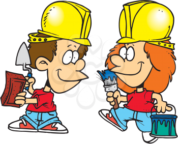 Royalty Free Clipart Image of Young Construction Workers