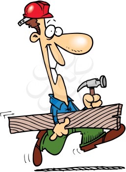 Royalty Free Clipart Image of a Man With Lumber and a Hammer