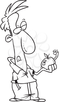 Royalty Free Clipart Image of a Man With a Wormy Apple