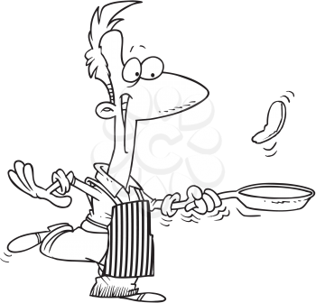 Royalty Free Clipart Image of a Man Flipping Food in a Pan