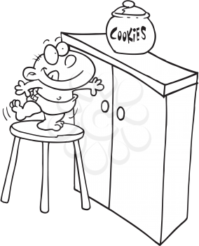 Royalty Free Clipart Image of a Baby Climbing for a Cookie Jar