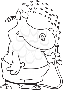 Royalty Free Clipart Image of a Hippo Under a Water Hose